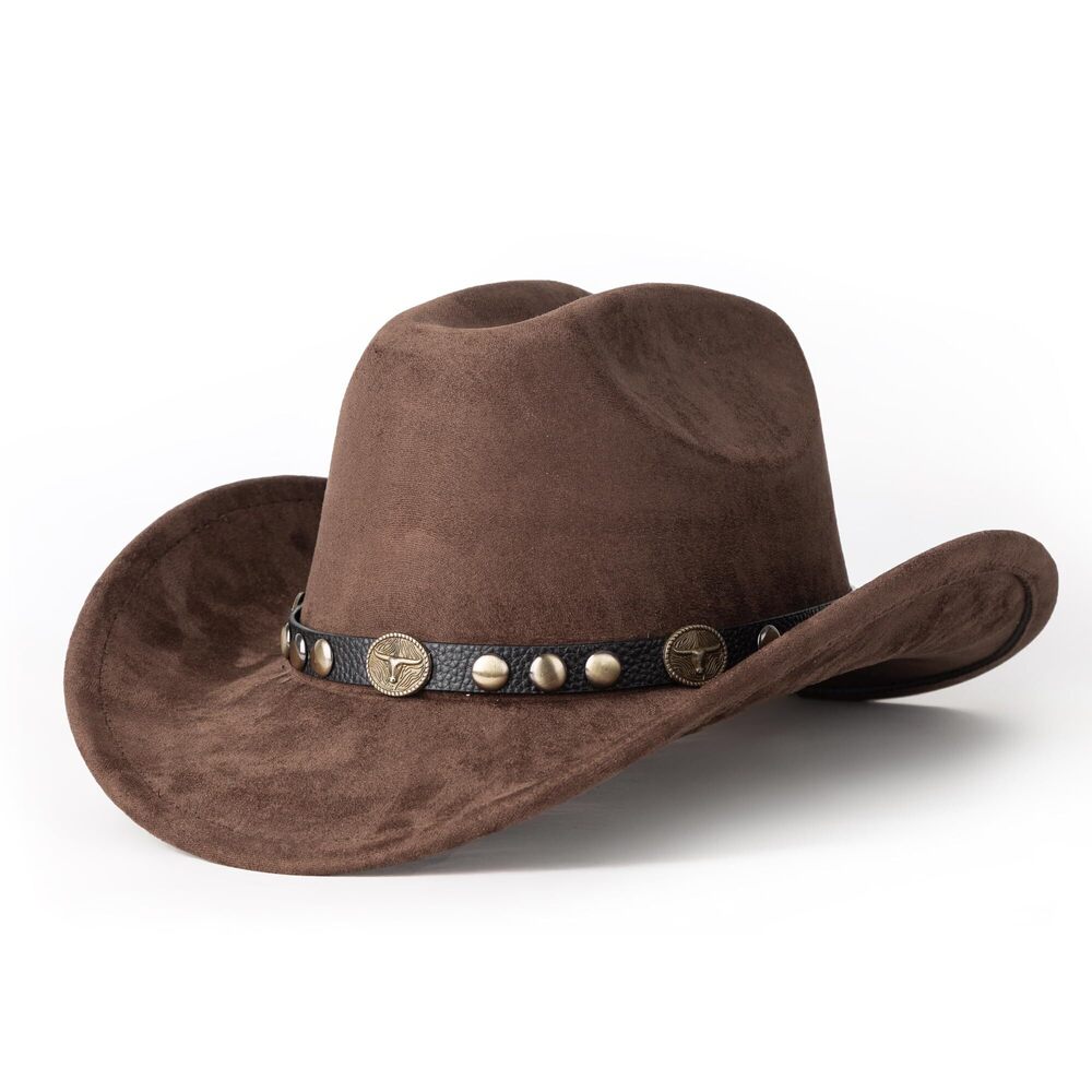 9314 Western Cowboy Hat Wide Brim Suede Cattleman Cowgril Hats-Black